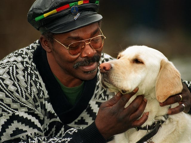 Rudolph Ruddock was reunited with his guide dog Percy after he was injured in a fire at his home on Boxing Day.