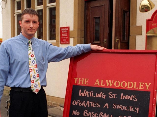 Drinkers were banned from wearing baseball caps in The Alwoodley pub. Pictured is manager Darren Greenwood.