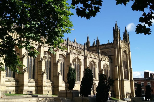 Wakefield Cathedral in the precinct on a gorgeous bright autumn morning, by Mrs Jean Reeve