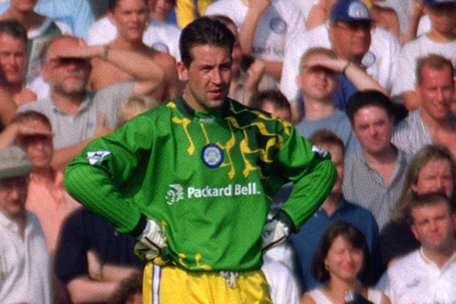 Nigel Martyn pictured during his Leeds United debut against Derby County at the Baseball Ground in August 1996. The game finished 3-3.