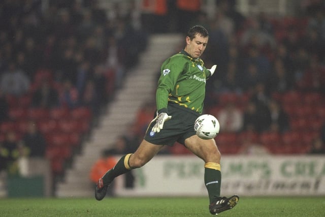 Nigel Martyn in action during the Coca Cola Cup third round clash against Stoke City at the Britannia Stadium in October 1997. The Whites won 3-1.