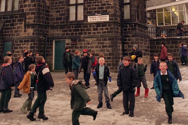 Pupooils on the playground at Rawdon Littlemoor Junior School in January 1997.