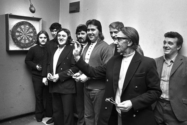 Whelley Labour Club with the darts team in 1974