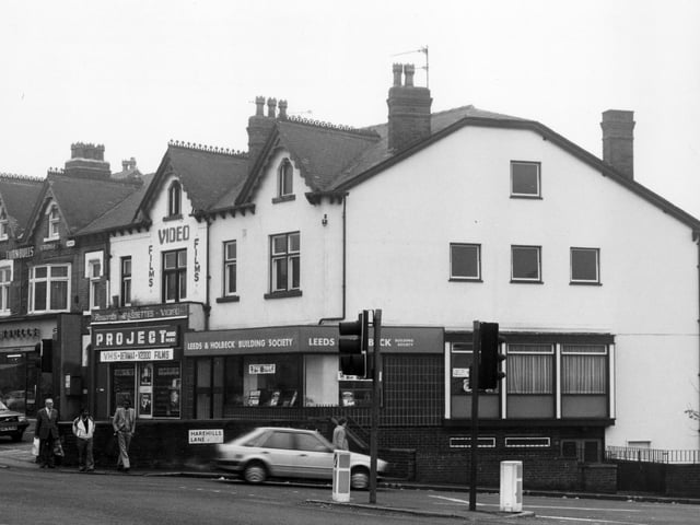 The corner of Roundhay Road and Harehills Lane in October 1983.