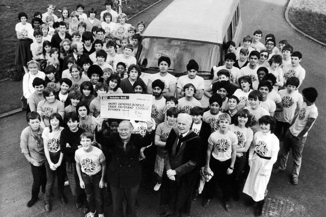 Pupils and staff at Allerton Grange School took part in a sponsored run in November 1983. They raised £6,000 which was shared between St. Gemma's Hospice and the school mini bus fund.