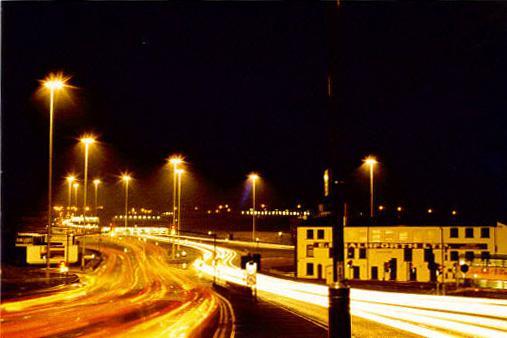 Sheepscar Interchange at night, looking north. Claypit Lane comes in from the left and Meanwood Road is to the right.