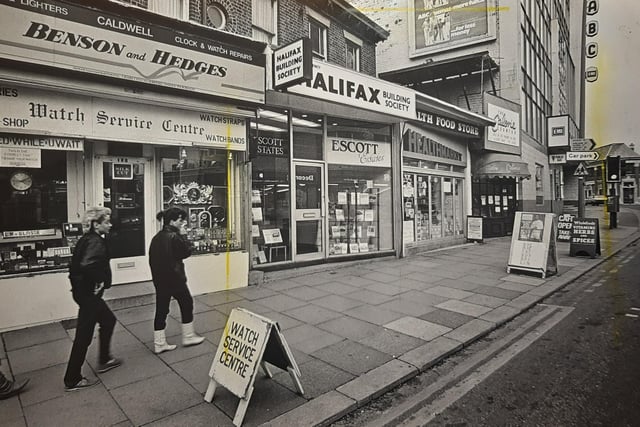 A watch service shop and the Halifax Building Society are featured in this picture from 1987