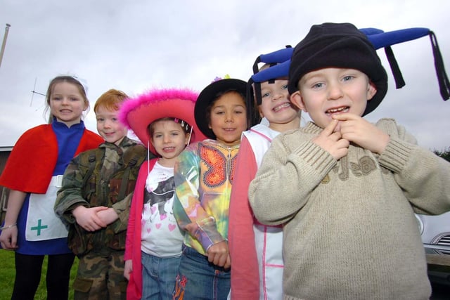 Children from Anchorsholme Primary School wearing hats and fancy dress to raise money for the Haiti earthquake victims. Pictured (left to right): Millie Hadfield, Ben Thorley-Baines, Ebony Burnett, Alicia Anandappa, Teliah Helm and Michael MaGuire