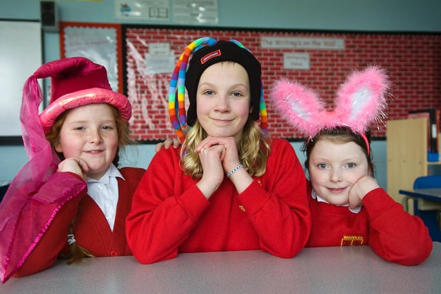 Chorley’s Woodlea Junior School pupils who paid to wear hats for school with the proceeds going towards the Haiti earthquake victims. Pictured are (from left to right): Ella Gillibrand, nine, Bethan Watson, 11 and Bethany Capstick, seven