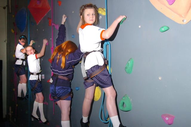 Year 8 Palatine pupils on the school's climbing wall