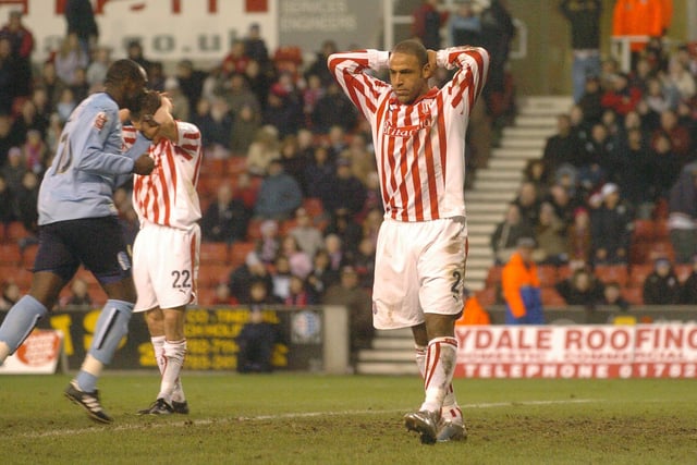 Stoke City defender Wayne Thomas (number 2) is left devastated after his own goal handed Leeds United the three points.