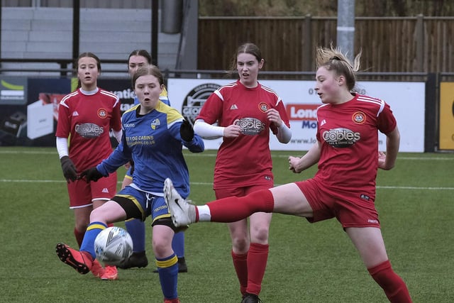 Amber Colling gets stuck in for Scarborough Ladies U18s against Brayton Belles

Photo by Richard Ponter