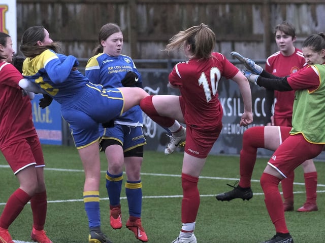 The teams get stuck in during Saturday;s game