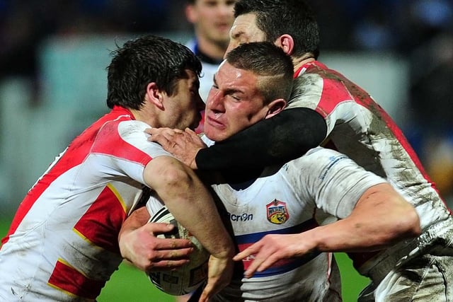 Russ Spiers is tackled during Wakefield Wildcats' 38-24 pre-season win over Sheffield Eagles.