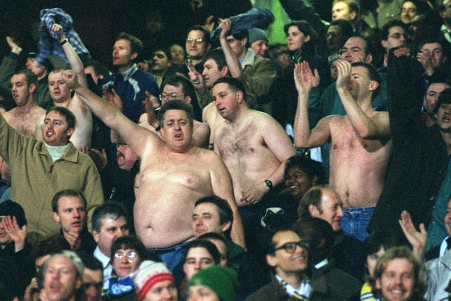 Tops off at half-time for Leeds United fans.