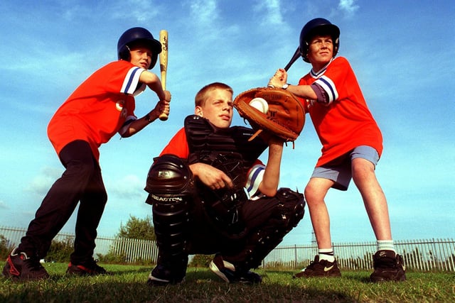 Members of the Hunslet Harriers baseball team who had been selected to play for England in July 1996. Pictured, from left, are Michael Ronaldson, Stephen Pickles and Adam Franks.