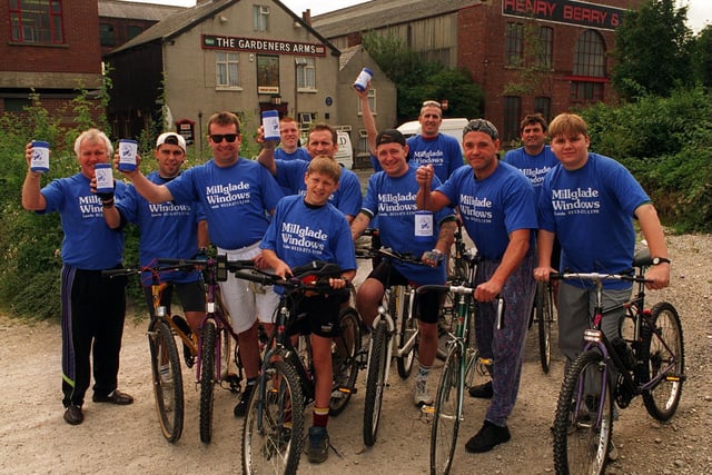 Ten riders with a back-up team of eight set off from the Gardeners Arms on an 180 mile trek from Leeds to Hornsea then up the coast to Scarborough calling at holiday sites and camps en-route before returning to Leeds. All this to raise cash for the Martin House Hospice. The riders and team are pictured just before departure.