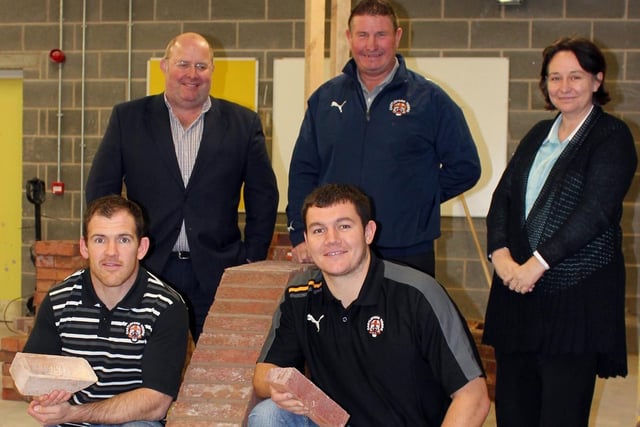 Castleford Tigers players Danny Orr and Brett Ferres were pictured with RL legend Lee Crooks, Andy Taylor (managing director of Aqumen Recruitment) and Wakefield College's Suzanne Black during a visit to Wakefield College's SkillsXchange campus as part of an initiative to provide rugby stars with opportunities to learn trade skills.
