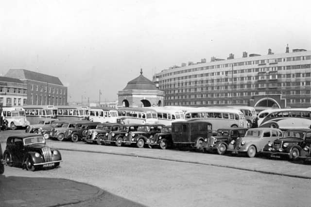 Quarry Hill Flats on Eastgate pictured in March 1948. Appleyard's petrol station is on the roundabout.