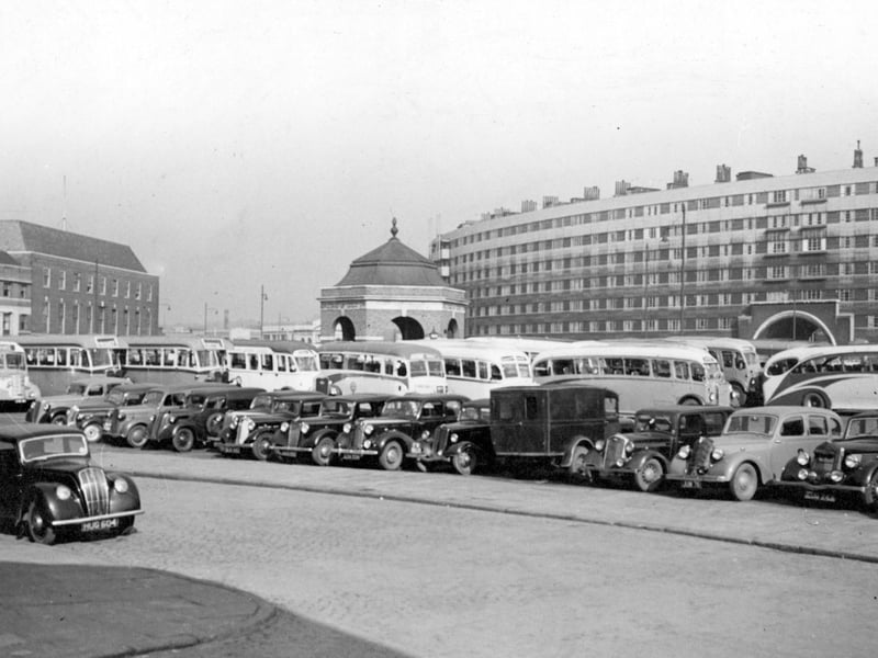 Quarry Hill Flats on Eastgate pictured in March 1948. Appleyard's petrol station is on the roundabout.