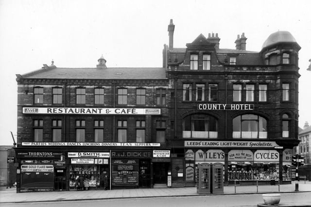 The County Hotel, originally a Temperance hotel, at the junction of Eastgate with Vicar Lane pictured in December 1949.