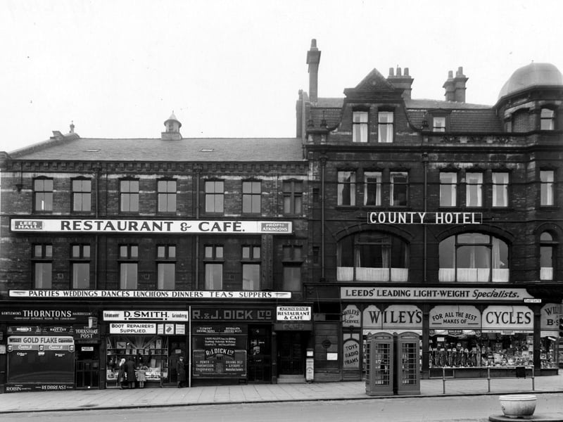 The County Hotel, originally a Temperance hotel, at the junction of Eastgate with Vicar Lane pictured in December 1949.