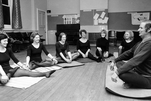 Yoga teacher Ken Gardiner, warms up with some of the women from the Ahimsa Yoga Circle at Pontefract. From left; Miss Jean Ashwell, Mrs Mary Brown, Miss Cheryl Gray, Mrs Margaret Entwisle, Mrs Mary Norman and Mrs Doreen Higgins.