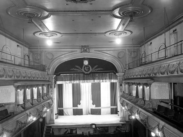 Leeds City Varieties showing the stage, orchestra pit, stalls and side galleries in January 1949.