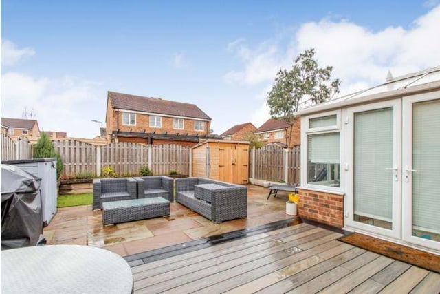 Outside is a private enclosed south facing rear garden has been recently landscaped by the current owner, set on a generous plot with a composite decked patio area and indian stone sun patio.