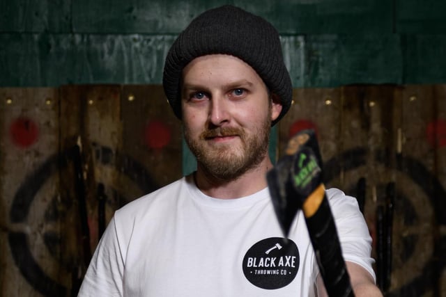 Black Axe Throwing Co owner Jake Bland at the Kanteena, Lancaster. Photo: Kelvin Stuttard