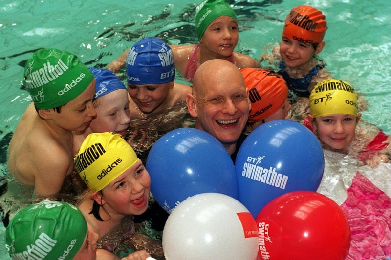 Olympic star Duncan Goodhew made a big splash when he launched the BT Swim-a-thon event at Armley Sport and Leisure Centre in March 1997.