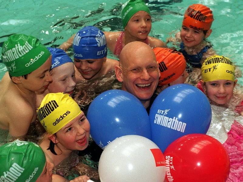 Olympic star Duncan Goodhew made a big splash when he launched the BT Swim-a-thon event at Armley Sport and Leisure Centre in March 1997.