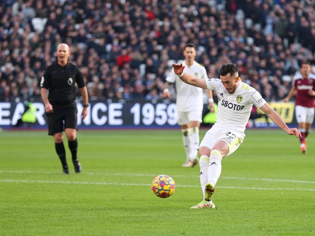 Jack Harrison opens the scoring for Leeds United in the tenth minute.