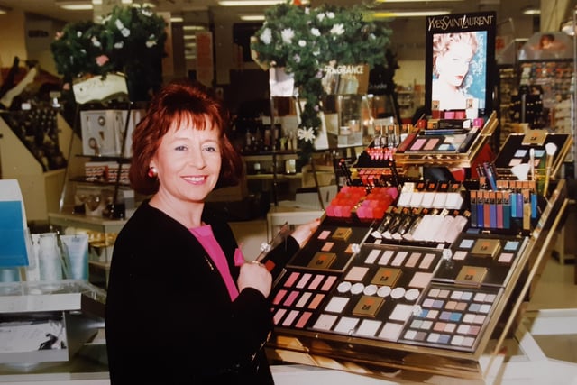 Perfume rep Thelma Stables at Lewis's in May 1992