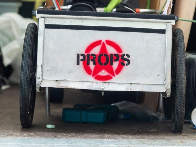 Boxes of props and other equipment were being boxed up for transport. Picture: James Hardisty.