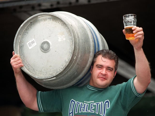 Philip Driscoll, European Champion powerlifter, who worked at the Original Oak, in Headingley in August 1999.