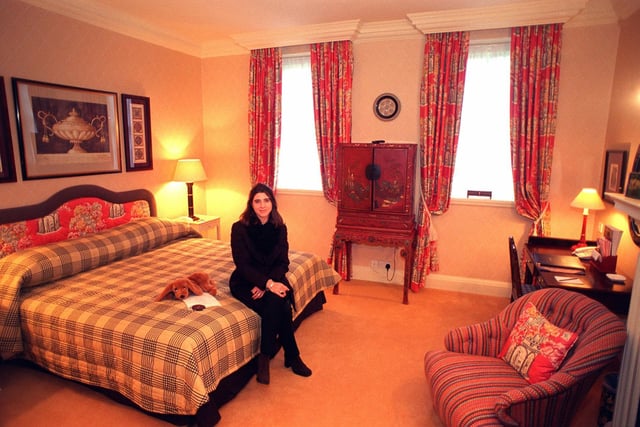 This is interior designer Claire Schofield pictured in her Chinese designed bedroom at Haley's Hotel in December 1997.