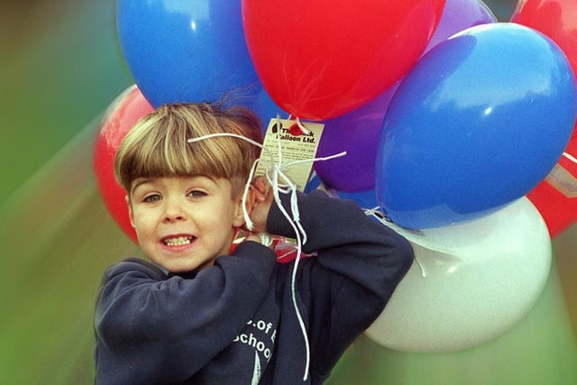 Pupils at St Michael's C of E took part in a balloon release in December 1998 to raise funds for a new school building. Pictured is Jonathan Daniels.