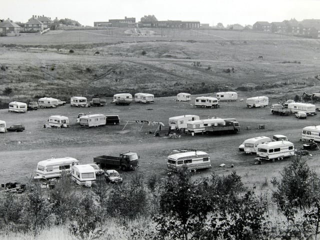 A gypsy and traveller roadside site at the Middleton Railway terminus at Middleton Park pictured in August 1986.