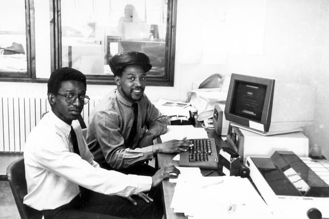 This is Jeoffrey 'Scully' Walwyn and David Phillips who completed a one-year course in Computer Studies at Technorth on Harrogate Road in October 1986. This had enabled them to take part in a work placement scheme in the Council's Public Works Department.