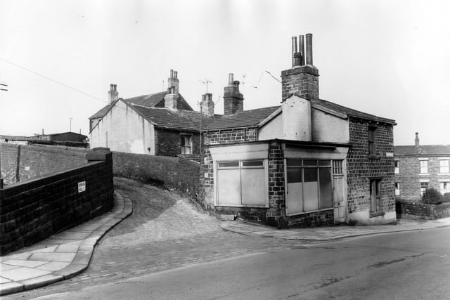 Dunkirk Hill at the corner with Canal Road in February 1961. A  former shop is in view.