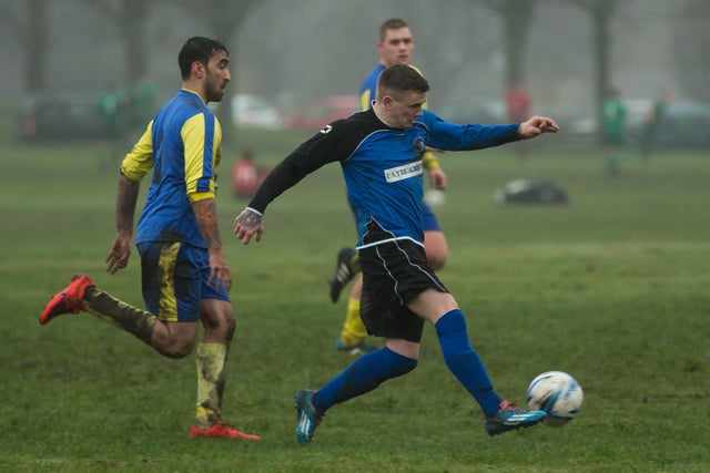 Action from the clash between Fountain Head and Ryburn Valley at Savile Park.