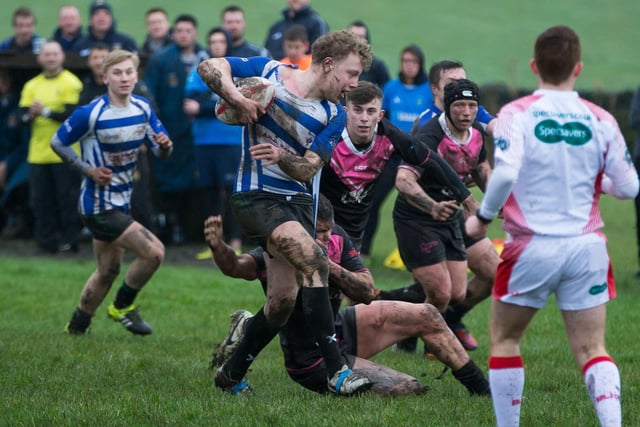 Will Calcott drive forward for Halifax RLFC's reserve side during the 40-8 pre-season win over South Wales Scorpions U20s at Siddal.