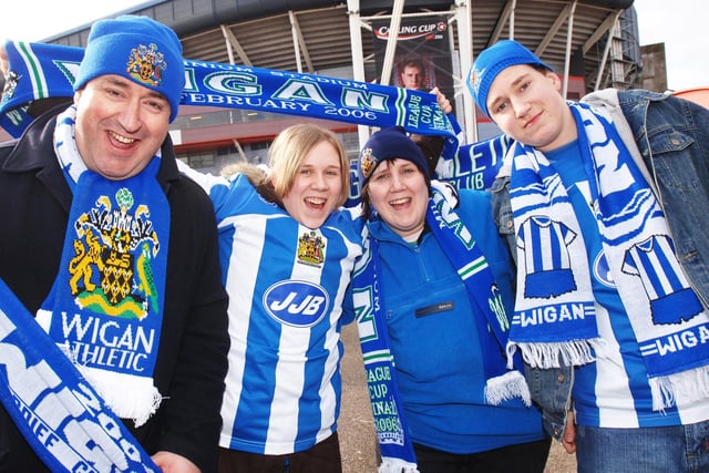 Ian, Joanne, Catherine and Liam Cocken from Warrington at the Carling Cup Final between Wigan Athletic and Manchester United at the Millennium Stadium, Cardiff, on Sunday 26th of February 2006.