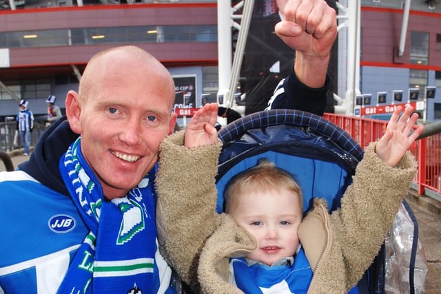 Martin Brogan and son Devon at the Carling Cup Final between Wigan Athletic and Manchester United at the Millennium Stadium, Cardiff, on Sunday 26th of February 2006.