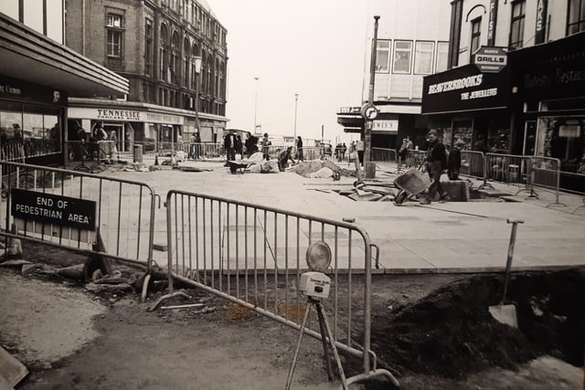 This is undated but was when the pedestrianisation of Victoria Street was underway. Lewis's, Beaverbrooks the Jewellers, Boots, the Tennessee Pancake House and the Majestic Restaurant can be seen
