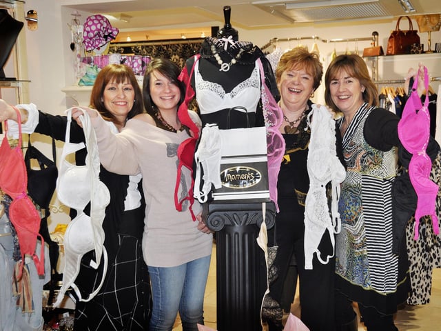 The Yorkshire Air Ambulance is set to benefit from the efforts of Moments owners and staff who are taking part in a fundraising drive. Pictured left to right are co-owner Debbie Haith, Miche Hicks, Rena Helms and co-owner Erica Walker with some of the donated bras.