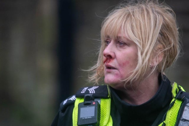 The filming yesterday appeared to involve Sarah Lancashire's character suffering an injury to her face. Photos by Miia Polso Photography - www.facebook.com/miiapolsophotography