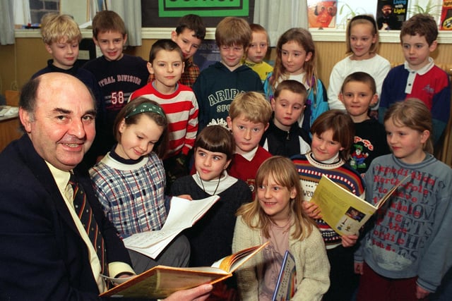 David Wild, temporary head at South View Junior School, pictured with some of his pupils in January 1997.
