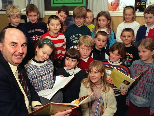 David Wild, temporary head at South View Junior School, pictured with some of his pupils in January 1997.